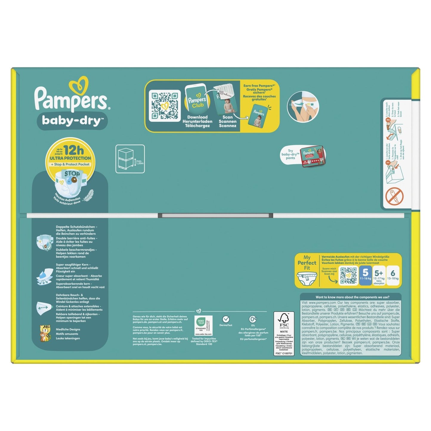 Couches Bébés Baby-Dry 11-16kg Taille 5 PAMPERS