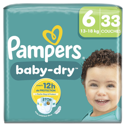 Couches Bébés Baby-Dry 13-18kg Taille 6 PAMPERS le paquet de 33 couches