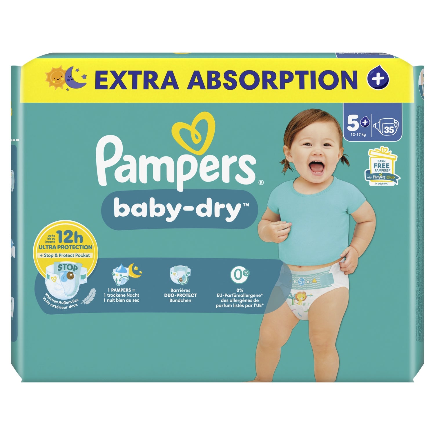 Couches Bébés Baby-Dry 12-17kg Taille 5+ PAMPERS 