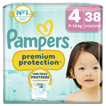 Couches Bébés Premium Protection 9-14kg Taille 4 PAMPERS
