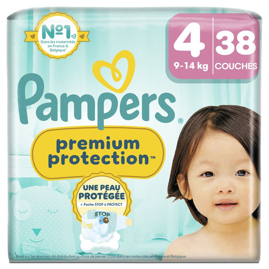 Couches Bébés Premium Protection 9-14kg Taille 4 PAMPERS le paquet de 38 couches
