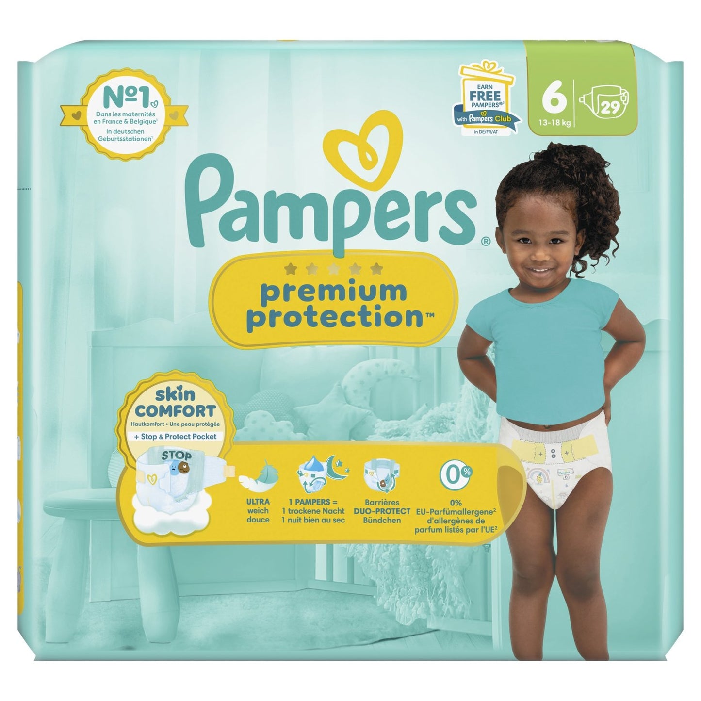 Couches Bébés Premium Protection 13-18kg Taille 6 PAMPERS