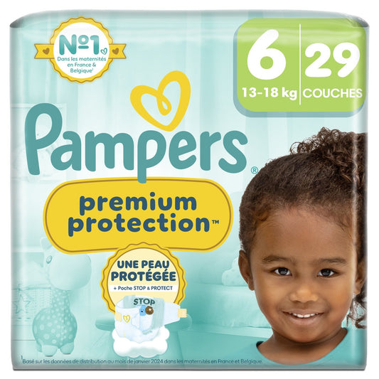 Couches Bébés Premium Protection 13-18kg Taille 6 PAMPERS le paquet de 29 couches