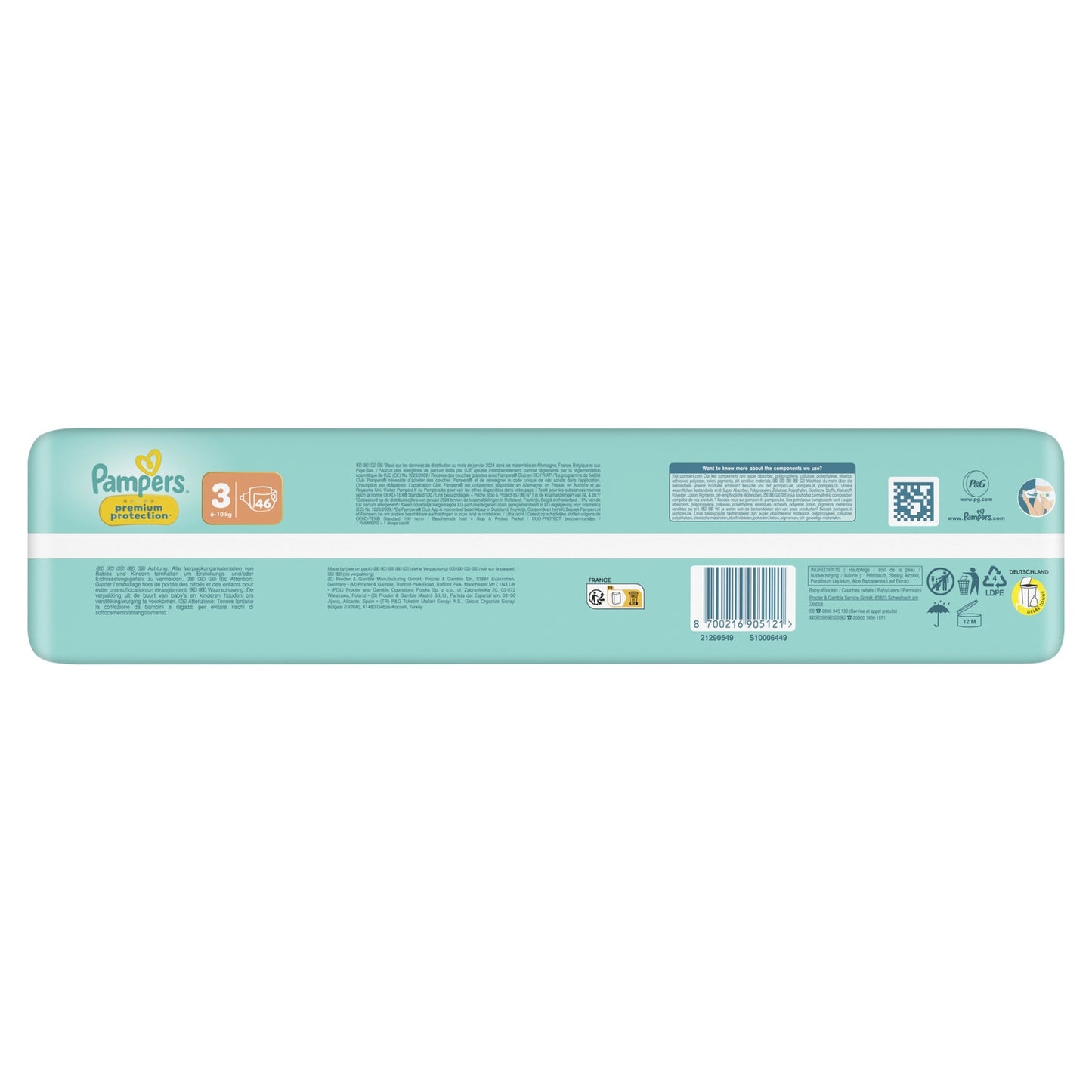Couches Bébés Premium Protection 6-10kg Taille 3 PAMPERS