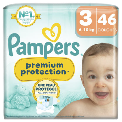 Couches Bébés Premium Protection 6-10kg Taille 3 PAMPERS