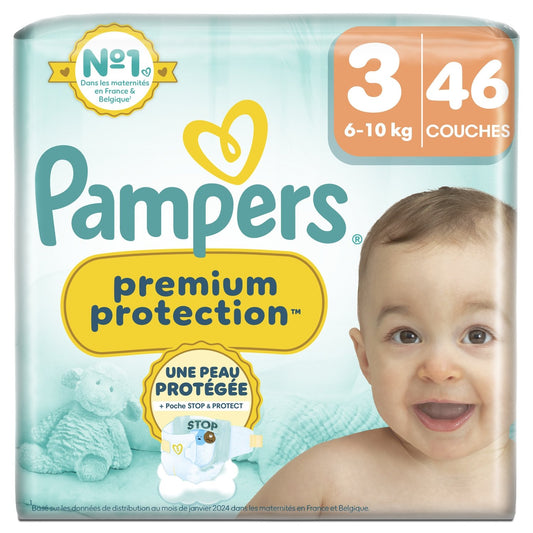 Couches Bébés Premium Protection 6-10kg Taille 3 PAMPERS le paquet de 46 couches
