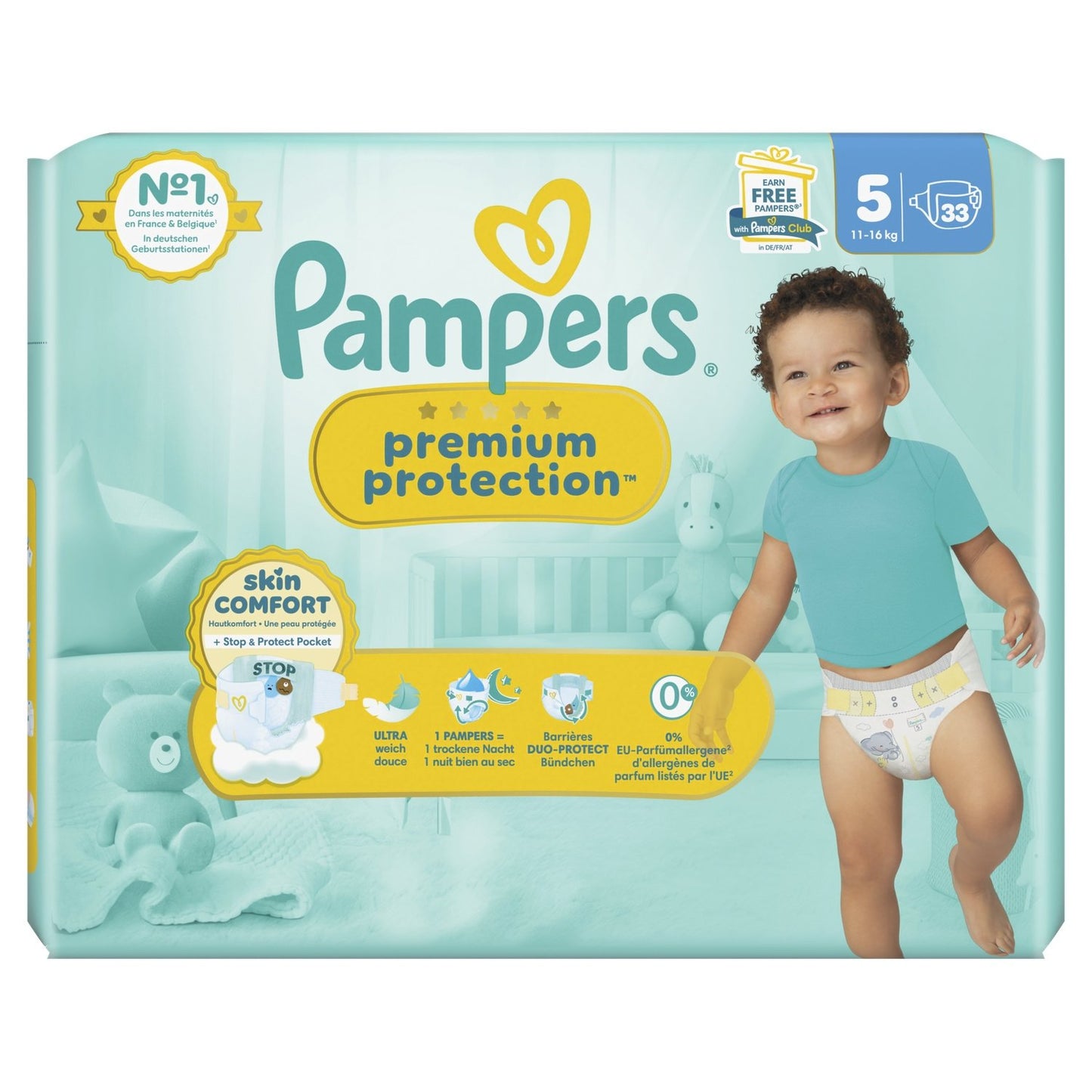 Couches Bébés Premium Protection 11-16kg Taille 5 PAMPERS