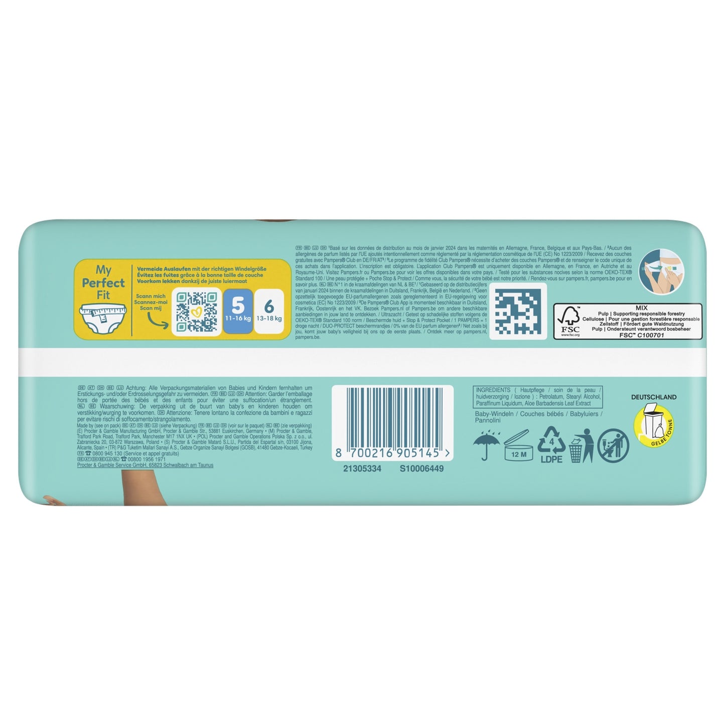 Couches Bébés Premium Protection 11-16kg Taille 5 PAMPERS