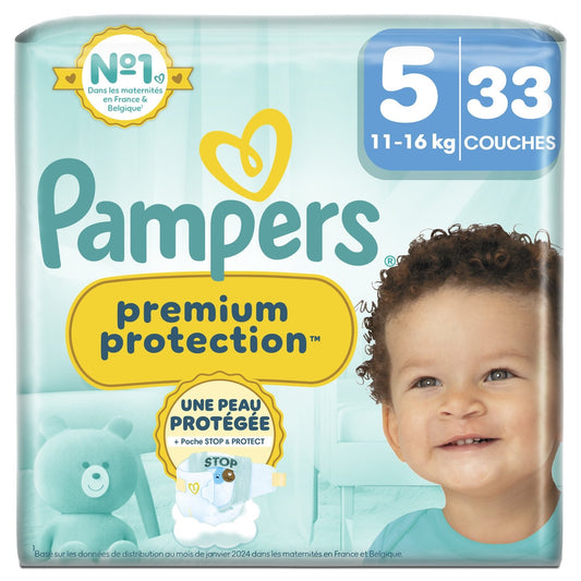 Couches Bébés Premium Protection 11-16kg Taille 5 PAMPERS le paquet de 33 couches