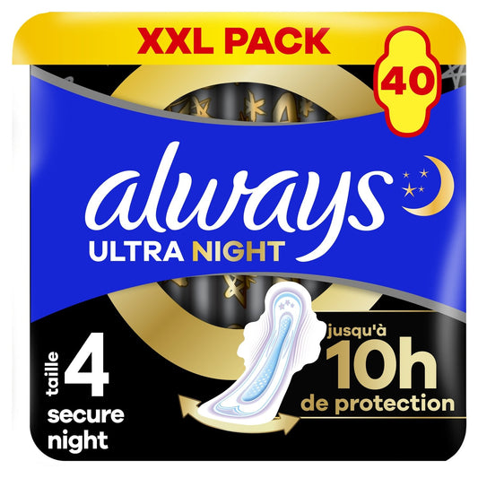Serviette Hygiénique Secure Night avec Ailettes ALWAYS le paquet de 40 serviettes Hygéniques
