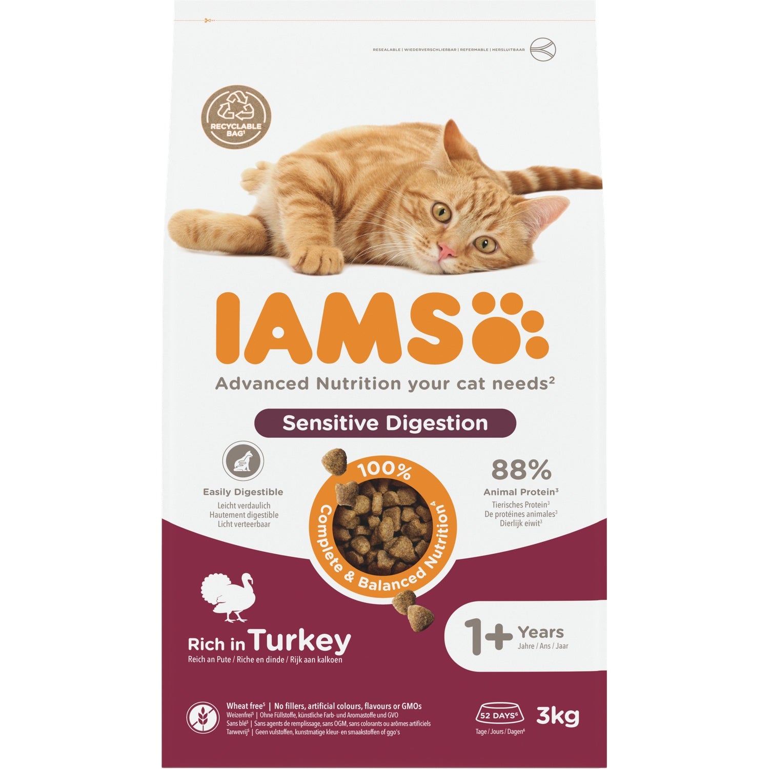 Croquettes pour Chat Adulte Digestion Sensible Dinde IAMS 