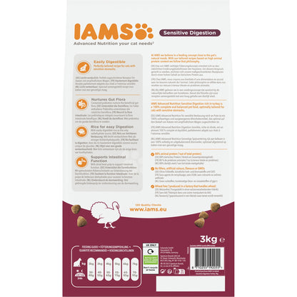Croquettes pour Chat Adulte Digestion Sensible Dinde IAMS 