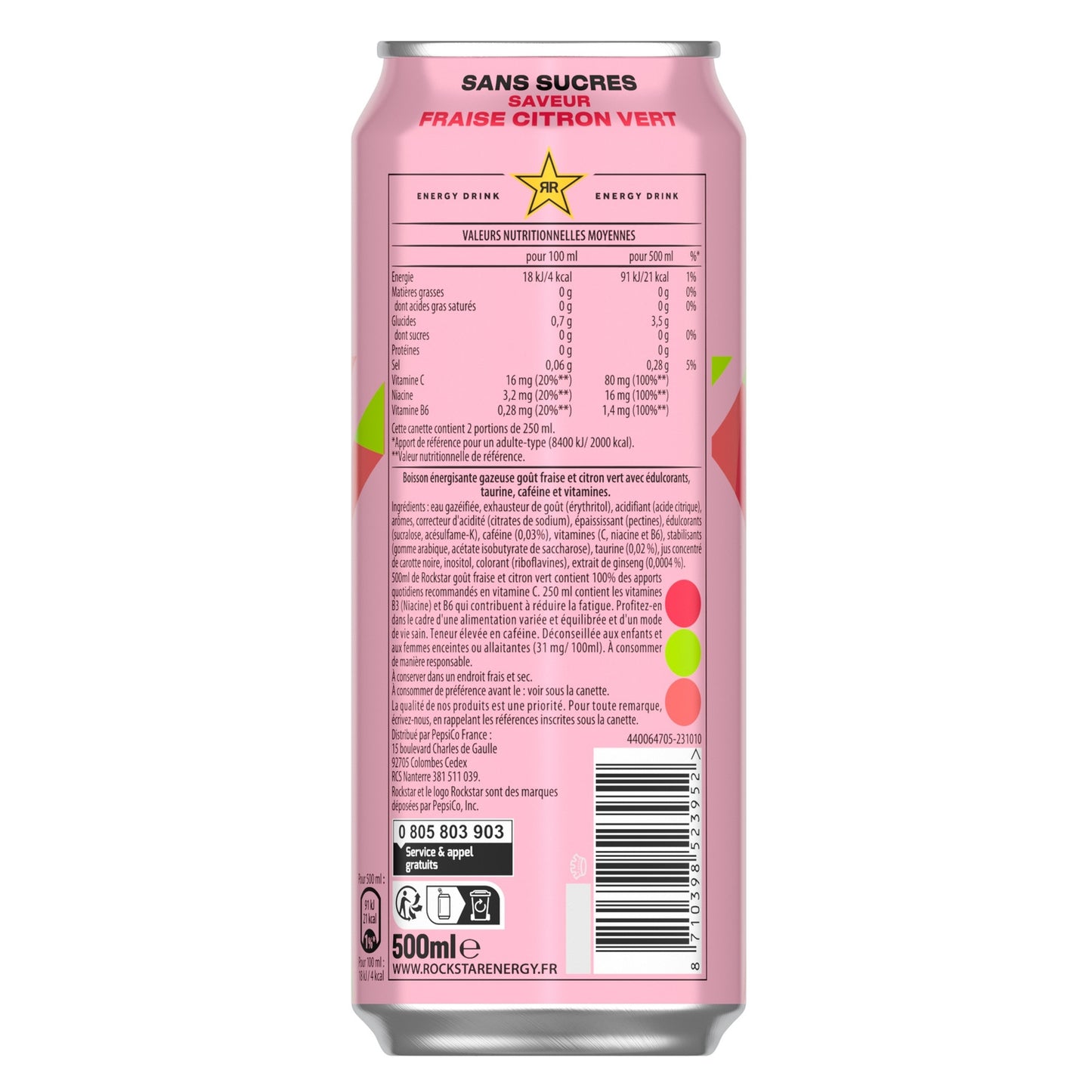 Boisson Énergisante Fraise Citron Vert ROCKSTAR