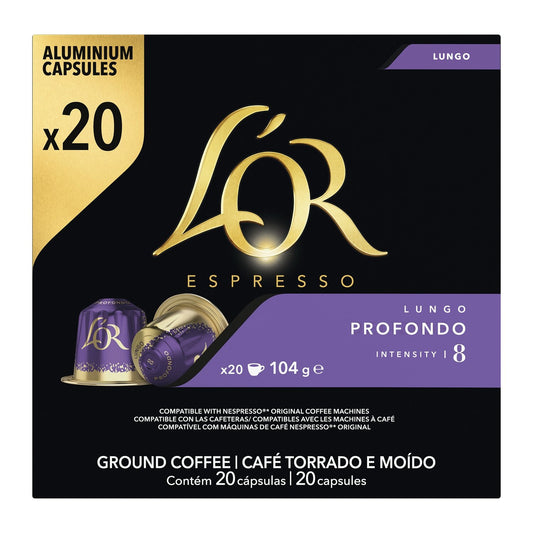 Café Capsules Lungo Profondo Intensité 8 Compatible Nespresso L'OR la boite de 20 capsules