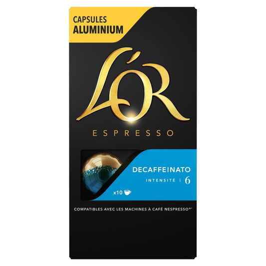 Café Capsules Décaféiné Intensité 6 Compatible Nespresso L'OR la boite de 10 capsules