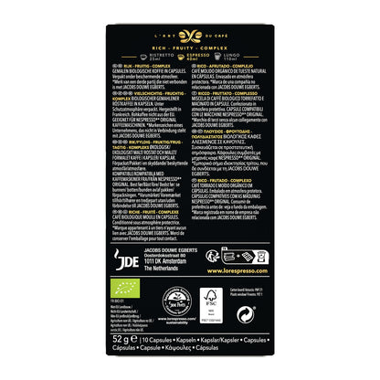 Organic Coffee Capsules Intensity 9 Compatible with Nespresso L'OR