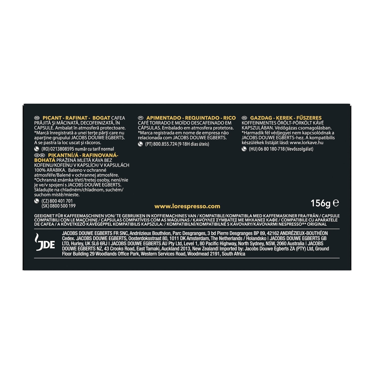 Café Capsules Decaffeinato Intensité 6 Compatibles Nespresso® L'OR 
