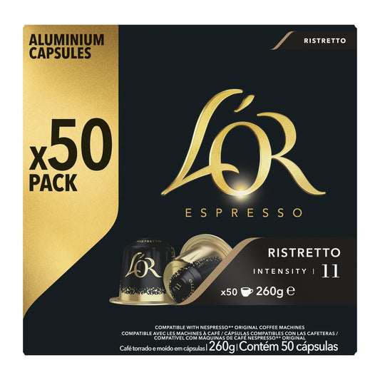 Café Capsules Ristretto Intensité 11 Compatible Nespresso L'OR la boîte de 50 capsules