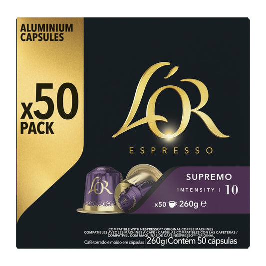 Café Capsules Espresso Intensité 10 Compatible Nespresso L'OR la boîte de 50 capsules