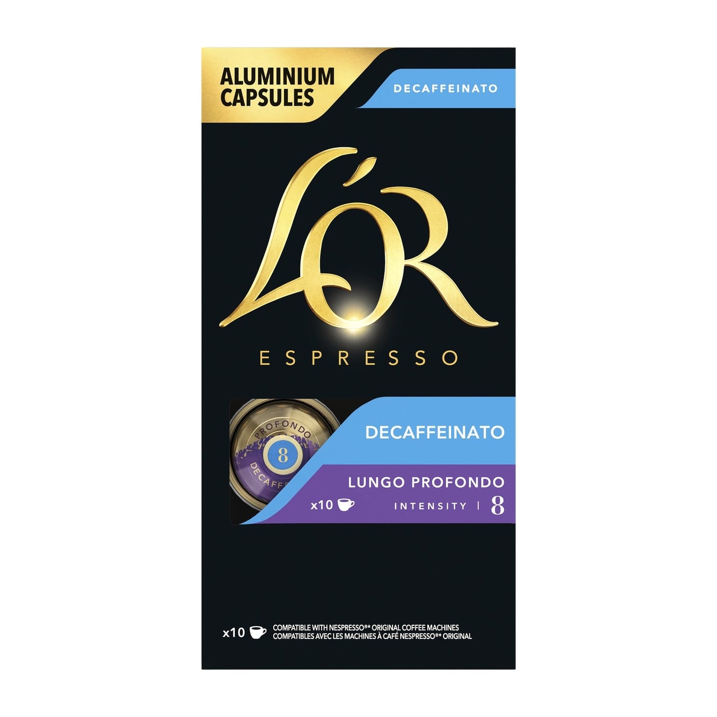 Café Capsules Lungo Profondo Decaffeinato Intensité 8 Compatibles Nespresso® L'OR 