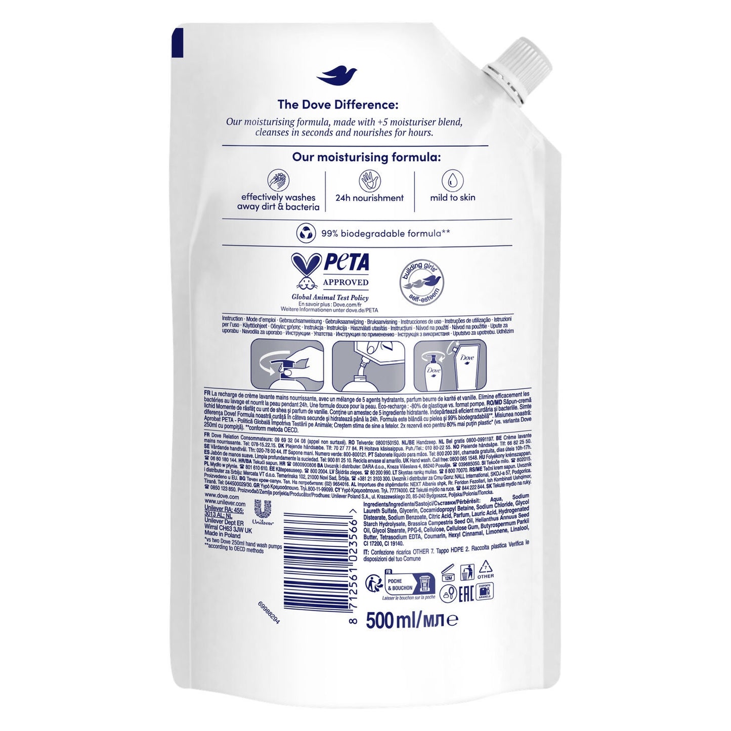 DOVE Flüssige Handseife Nachfüllpackung Sheabutter und Vanilleduft