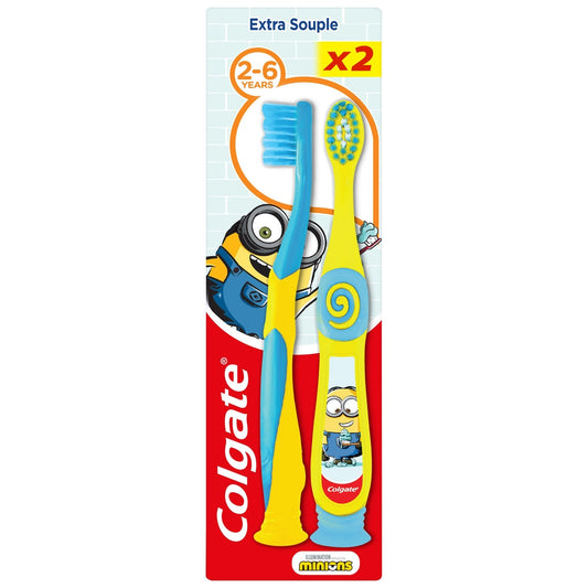 Brosse à Dents Extra Souple Enfant 2-6 Ans Minions COLGATE le lot de 2 brosses à dents