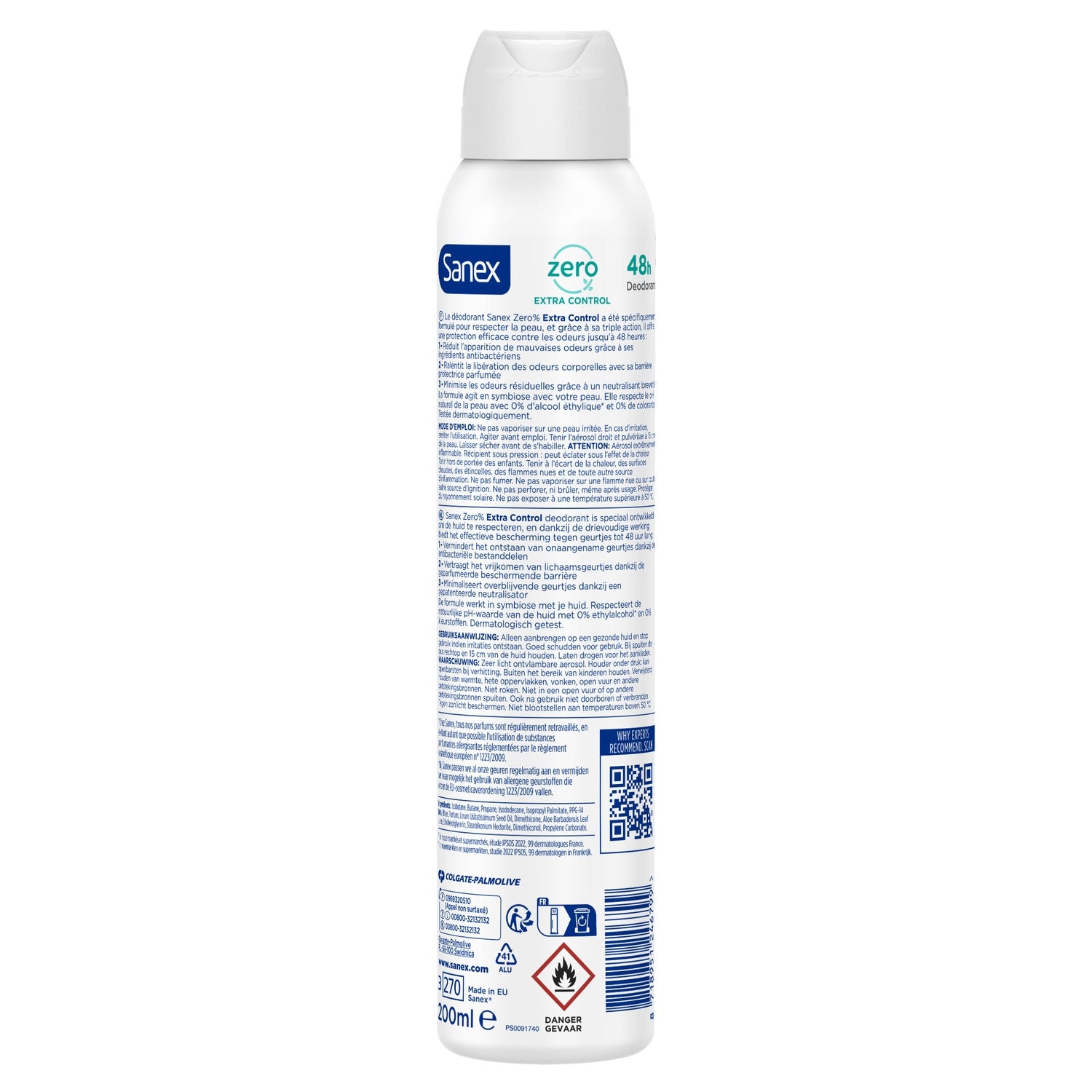 Déodorant spray Anti-odeurs Extra control 0% sans sels d'aluminium SANEX 