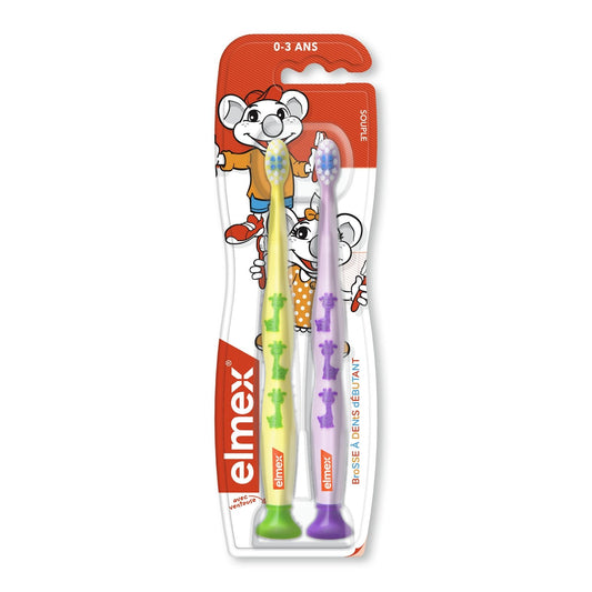 Brosse à Dents Souple Bébé 0-3 Ans ELMEX le lot de 2 brosses à dents