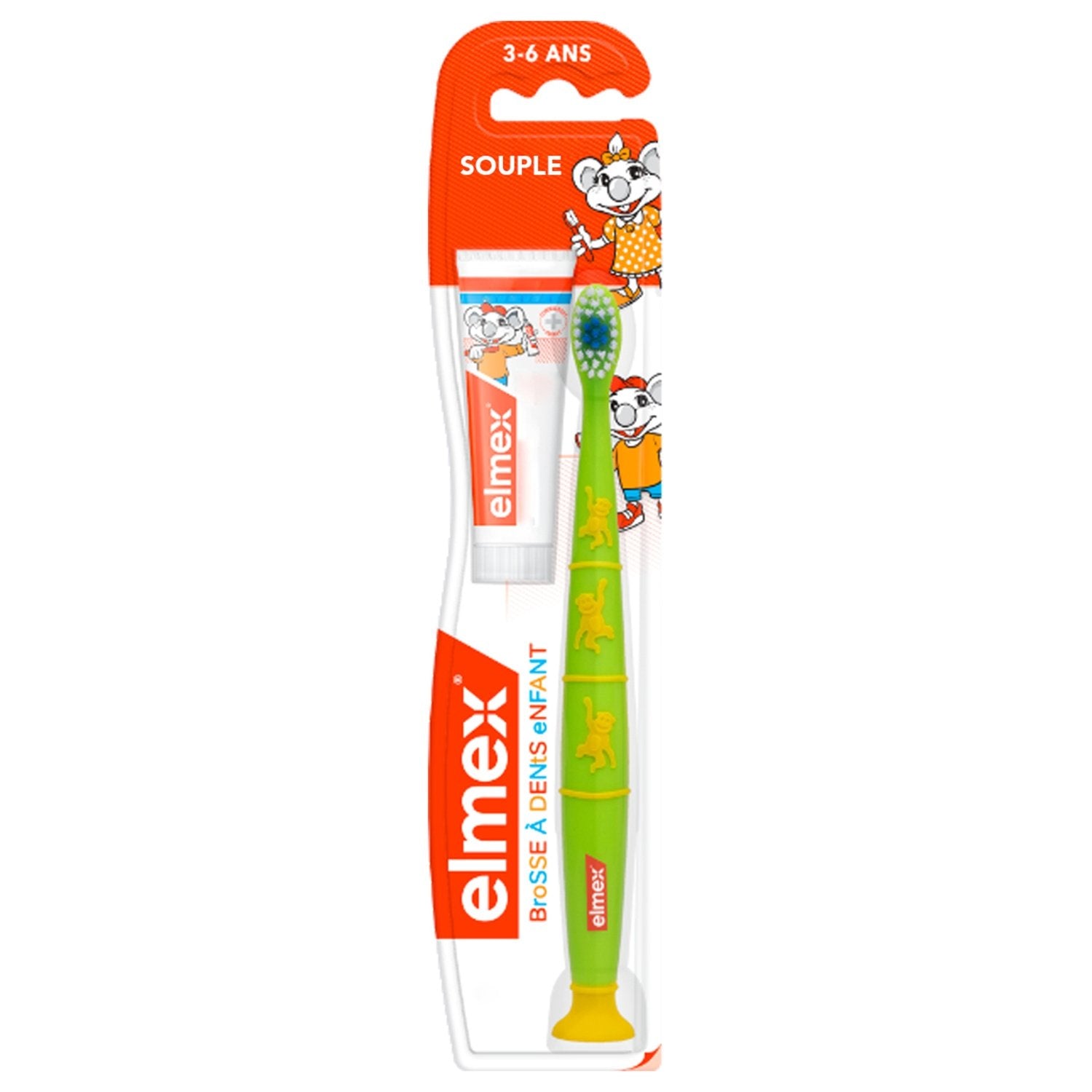 Brosse à Dents Souple Enfant 3-6 Ans Anti-Caries ELMEX le lot de 2 brosses à dents + 1 dentifrice