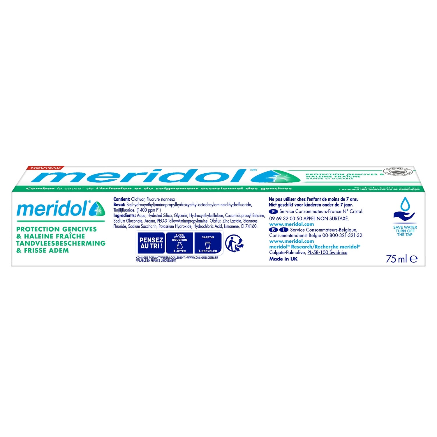 Dentifrice Haleine Sûre Protection Gencives et Anti-bactérien MERIDOL 