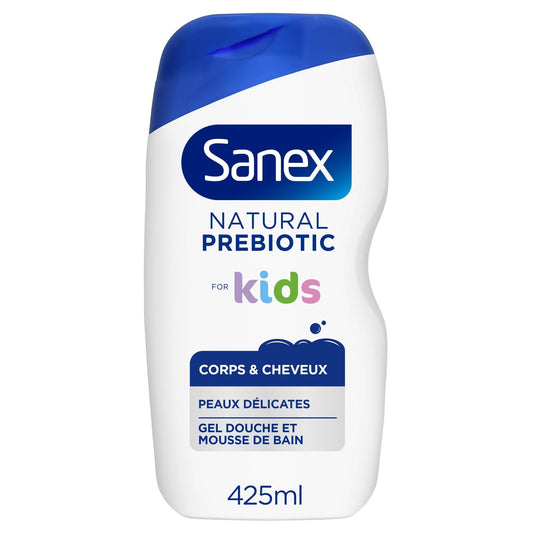 Gel Douche Enfant Corps et Cheveux Natural Prebiotic Peaux Délicates SANEX le flacon de 425mL