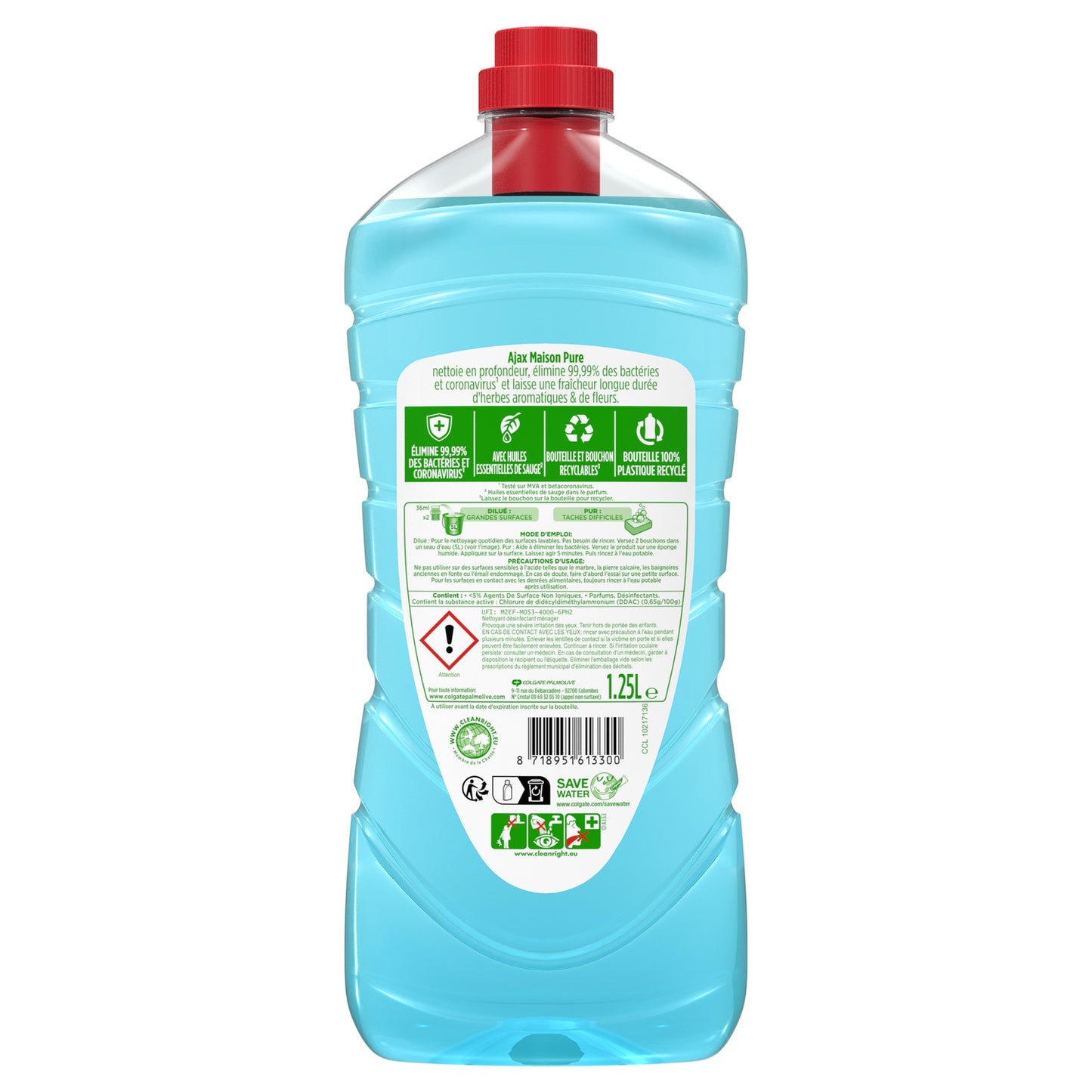 Nettoyant Ménager Multi-Surfaces Fraîcheur Fleurs de Sureau AJAX