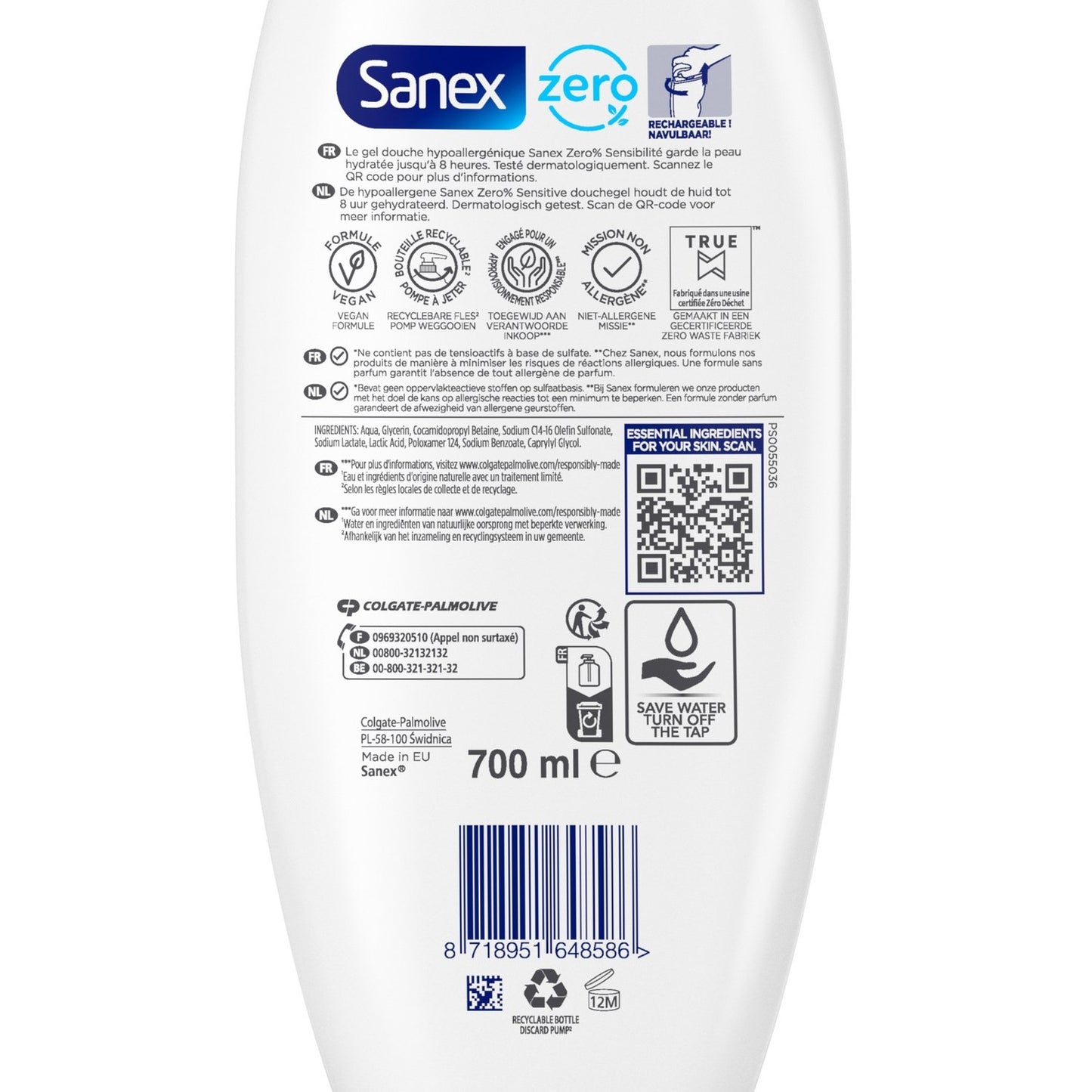 Gel Douche Peaux Sensibles Hypoallergénique SANEX