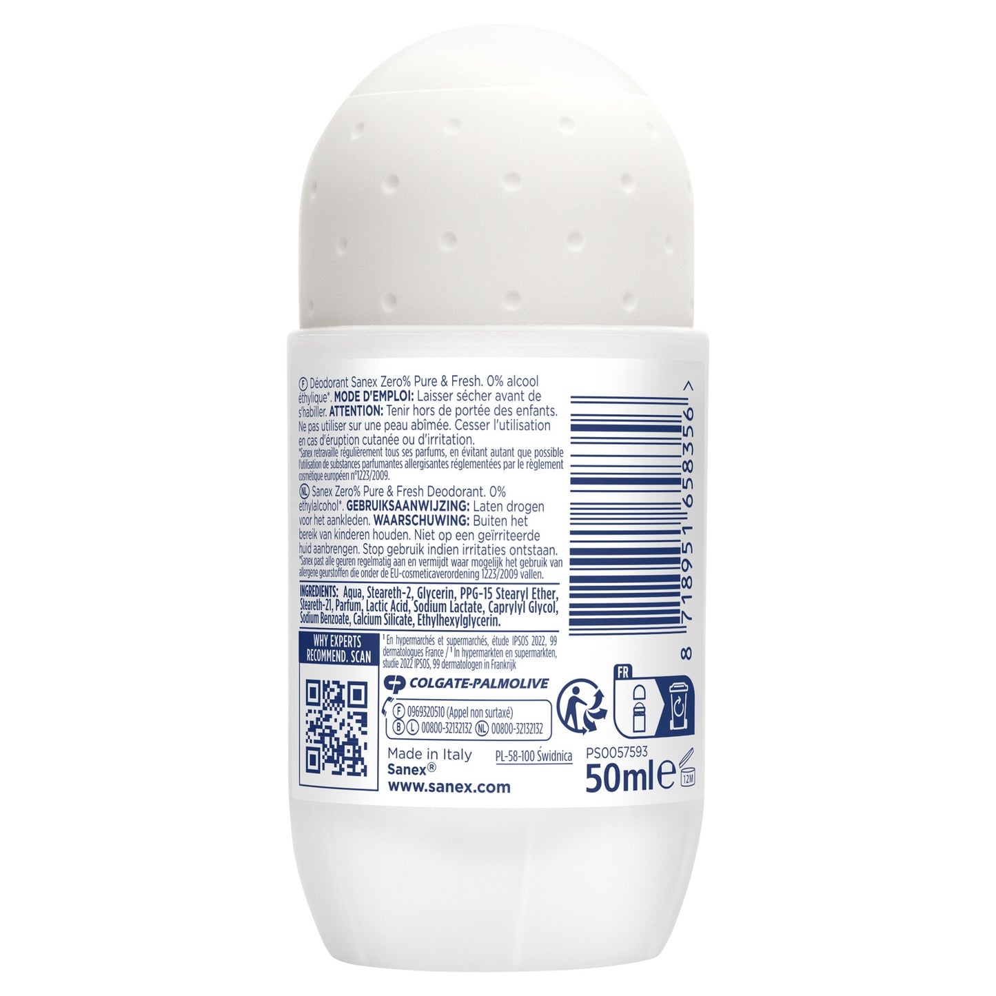 Déodorant bille 0% Pure fresh SANEX 