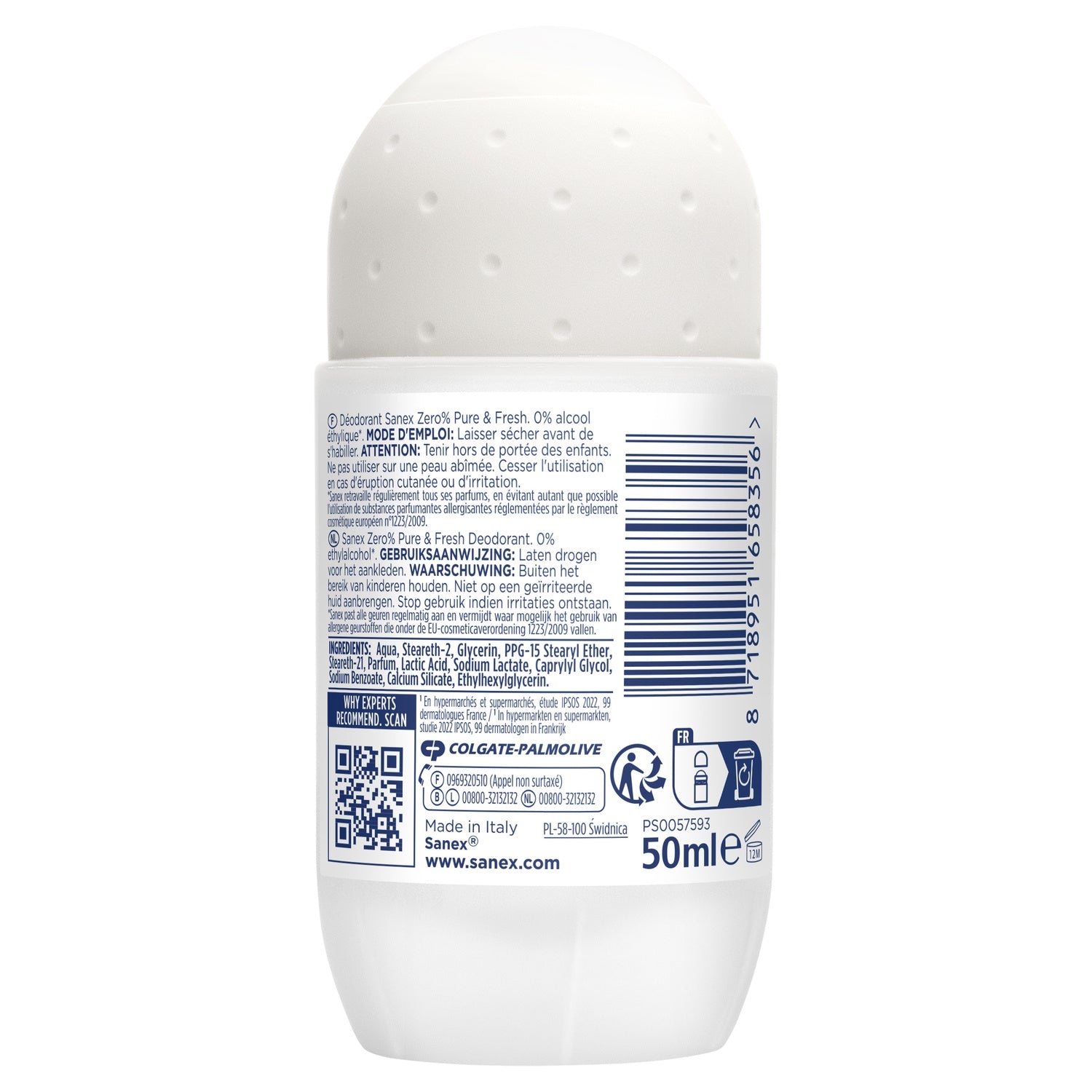 Déodorant bille 0% Pure fresh SANEX 