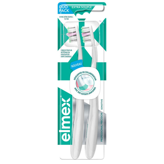 Brosse à Dents Extra Souple Professionnel Précision Sensitive ELMEX le lot de 2 brosses à dents