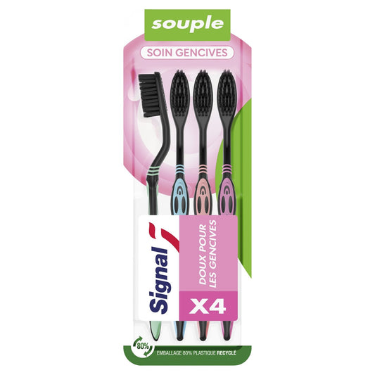 Brosse à Dents Souple Soin Gencives SIGNAL le lot de 4 brosses à dents