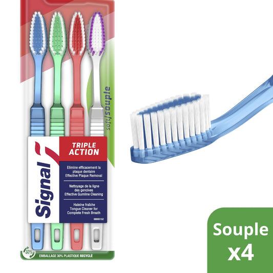 Brosse à Dents Souple Triple Action SIGNAL le lot de 4 brosses à dents