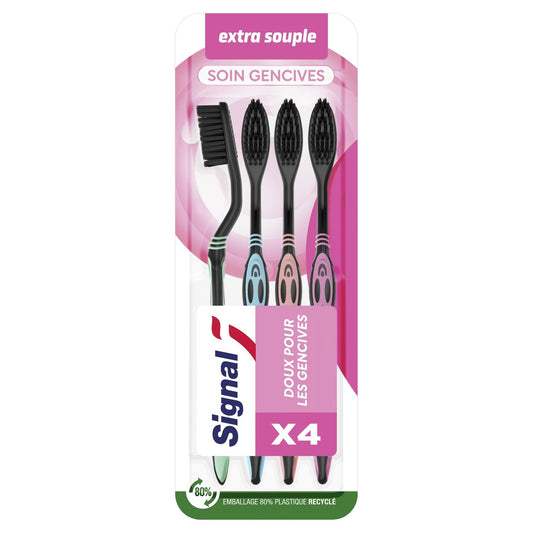 Brosse à Dents Extra Souple Soin Gencives SIGNAL le lot de 4 brosses à dents