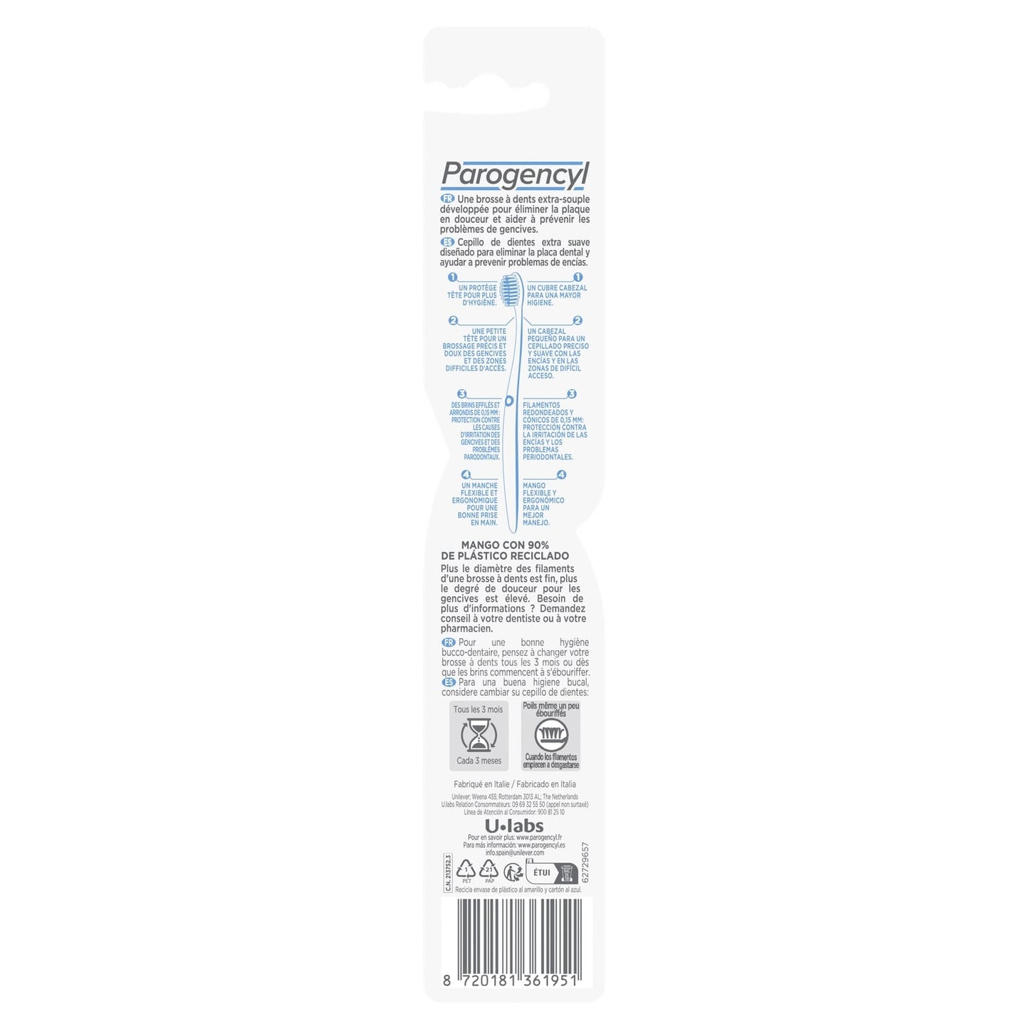 Brosse à dents Extra Souple Parodontie Dents Sensibles PAROGENCYL 