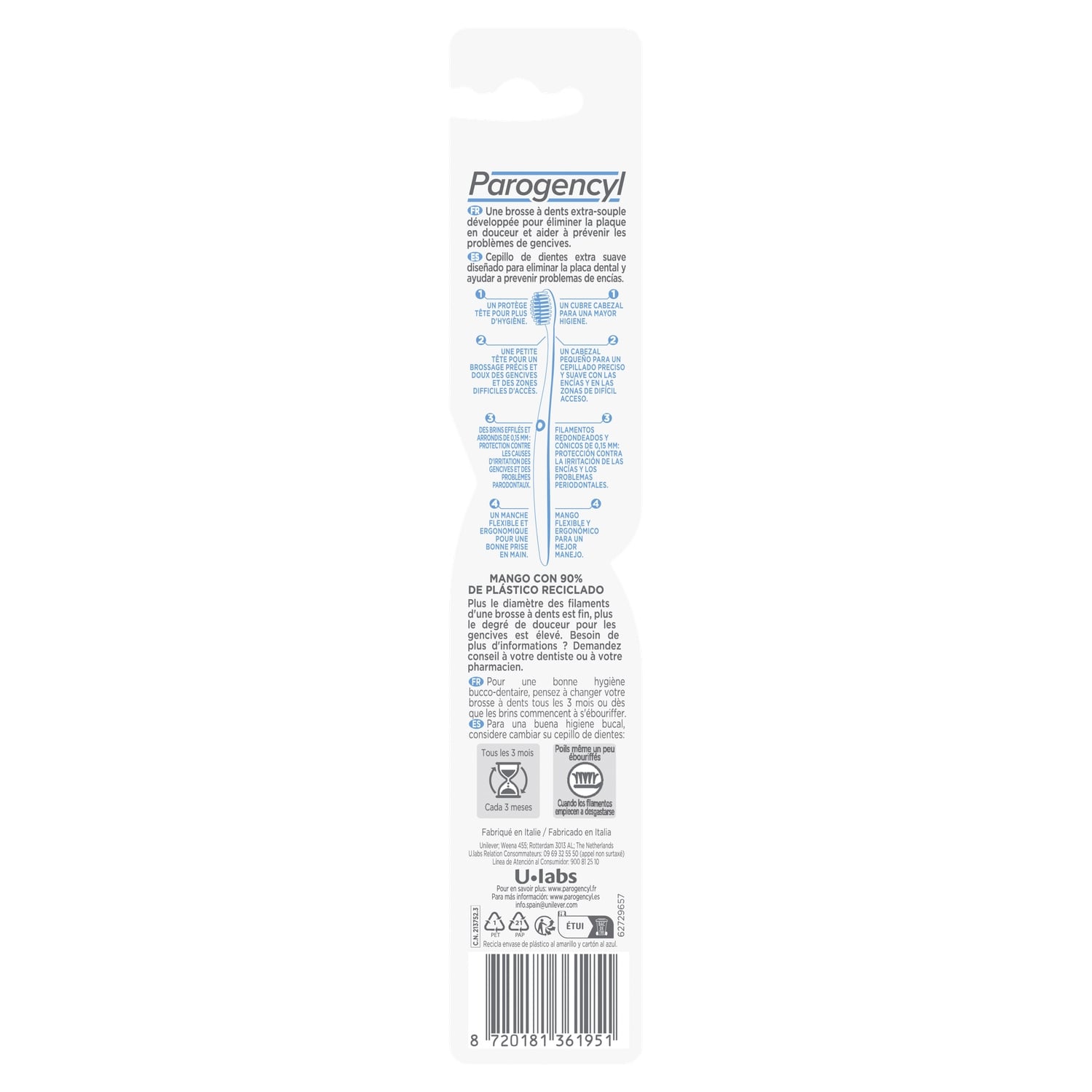 Brosse à dents Extra Souple Parodontie Dents Sensibles PAROGENCYL 