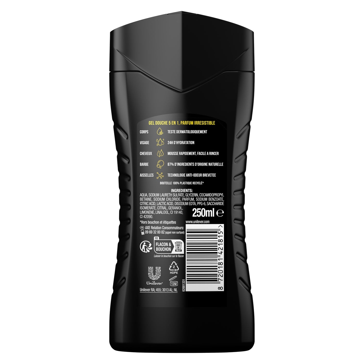 Gel douche Homme Corps Visage Cheveux Barbe Aisselles Mojito Bois de Cèdre 5 en 1 Wild AXE 