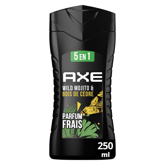 Gel douche Homme Corps Visage Cheveux Barbe Aisselles Mojito Bois de Cèdre 5 en 1 Wild AXE 