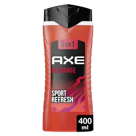 Gel Douche Corps Visage Cheveux Barbe Aisselles Menthe Arctique Épices Sport 5en1 AXE le flacon de 400mL