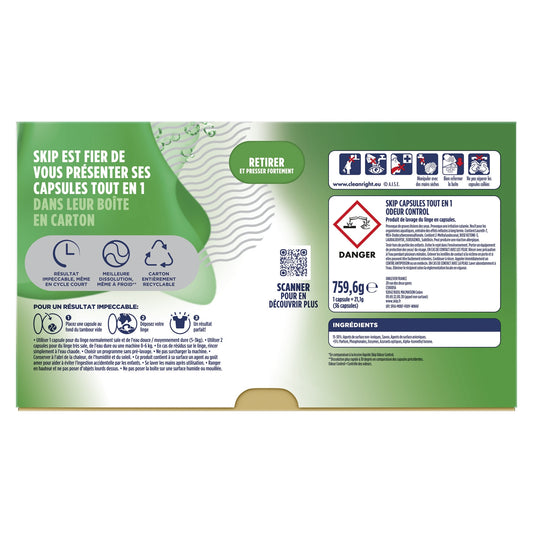 All-in-1 Odor Control+ Laundry Detergent Capsules SKIP