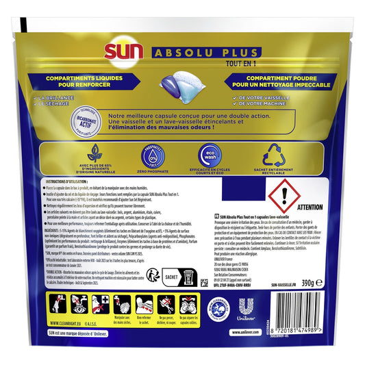 SUN Absolu Plus All in 1 Bicarbonate Dishwasher Capsules