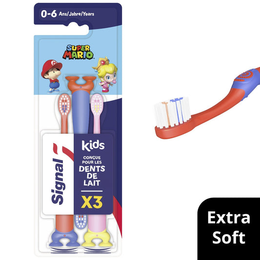 Brosse à Dents Extra Souple Enfant 0-6 Ans Super Mario SIGNAL le lot de 3 brosses à dents