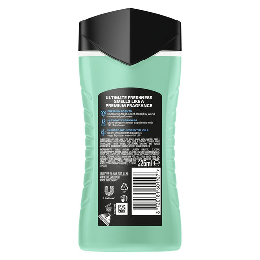 Shower Gel for Men, Body, Fresh Scent, Essential Oils, Bergamot, Sage, Juniper, 12h Fresh AXE
