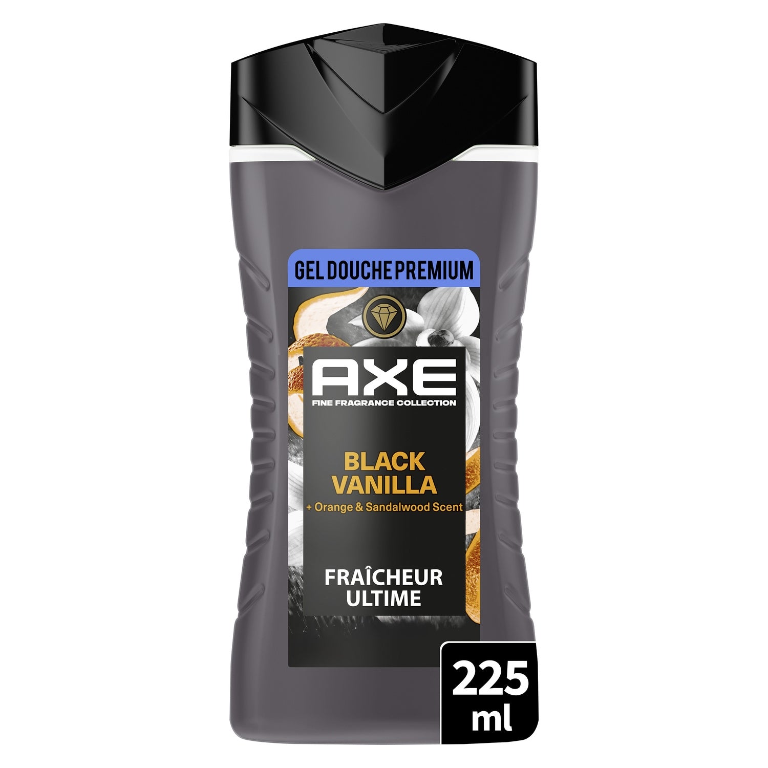 Gel douche Homme Hydratant Parfum Frais Apaisant Vanille Orange Bois de Santal Huile Essentielle d'Orange Premium Black Vanilla AXE 