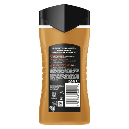 Shower Gel for Men Body Fragrance with Essential Oils Sandalwood Honey and Pepper Premium Copper Sandalwood AXE